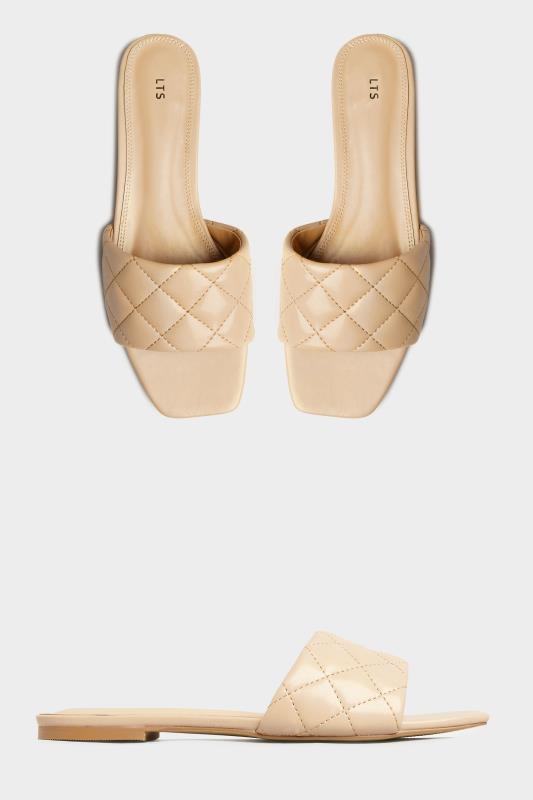 LTS Beige Brown Quilted Square Flat Mule In Standard Fit | Long Tall Sally 2