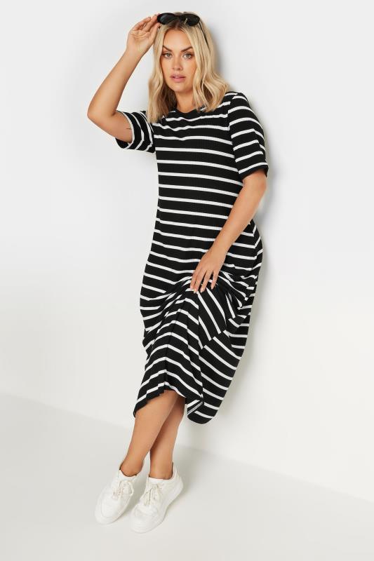  YOURS Curve Black Stripe Ribbed Maxi Dress