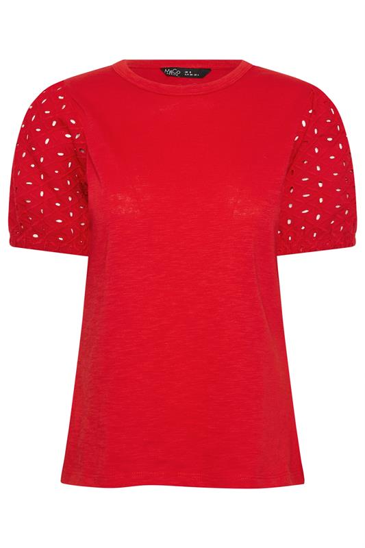 M&Co Petite Red Broderie Cotton Puff Sleeve Top | M&Co 5