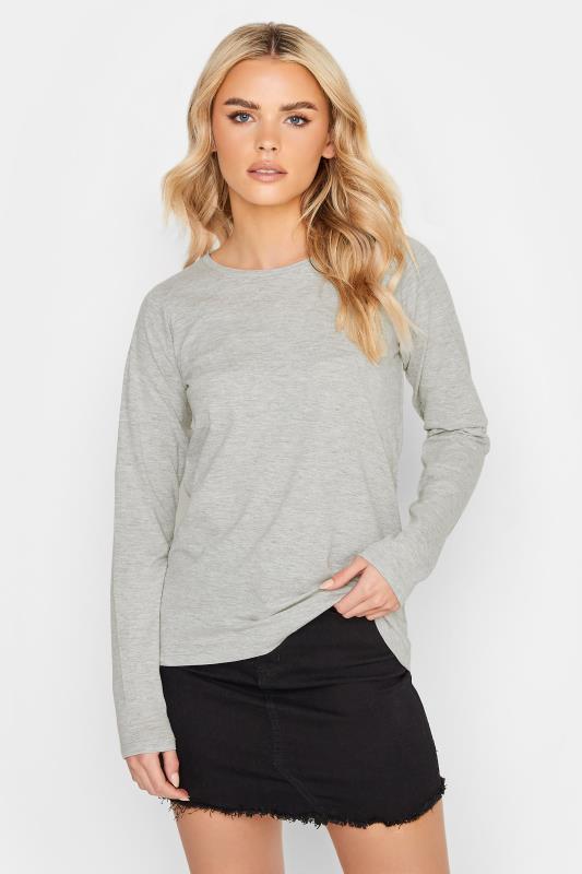 2 PACK Petite Grey & White Marl Long Sleeve T-Shirt | PixieGirl 2