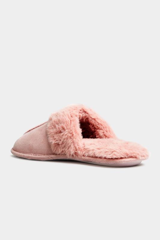LTS Pink Fur Cuff Mule Slippers In Standard Fit | Long Tall Sally 5