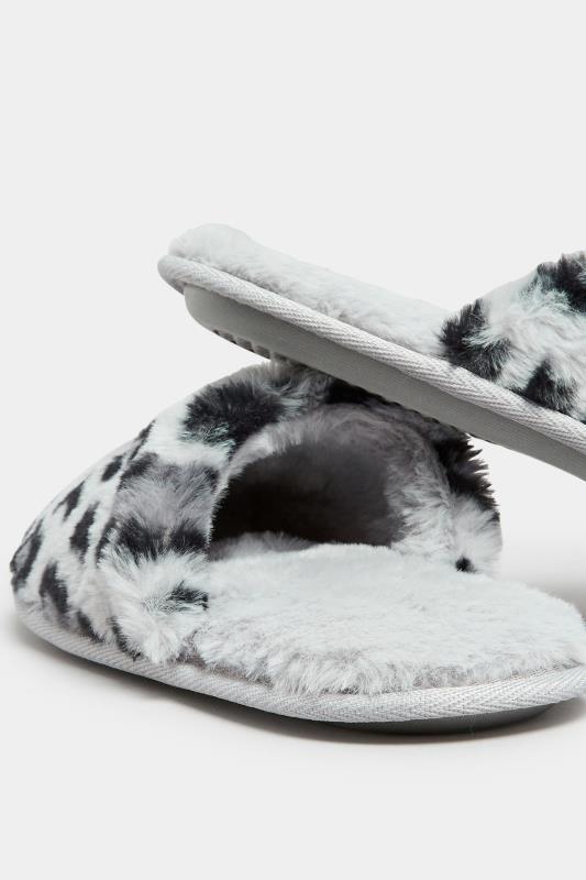 Grey Leopard Print Mule Slippers In Wide E Fit | Yours Clothing 4