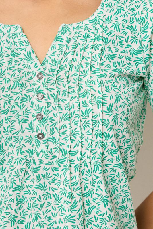 M&Co Petite White & Green Leaf Print Cotton Henley Top | M&Co 4