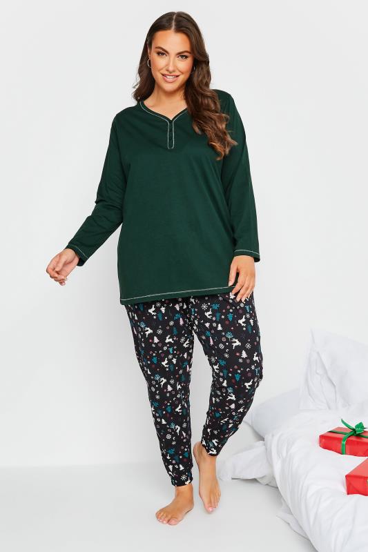 Plus Size Forest Green Long Sleeve Pyjama Top | Yours Clothing  4