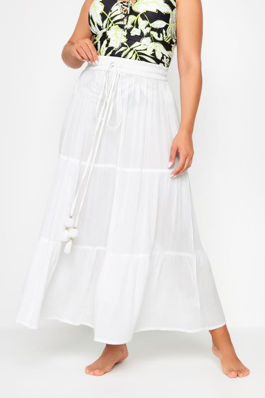 Plus Size  YOURS Curve White Tiered Beach Skirt