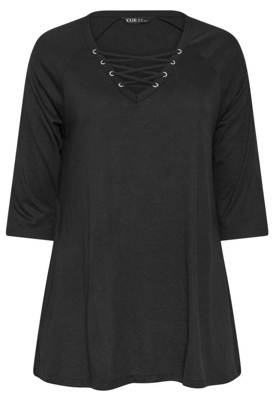 YOURS Plus Size Black Lace Up Eyelet Top | Yours Clothing 5