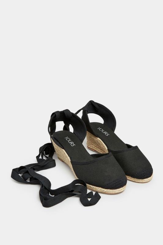Black Lace Up Espadrille Wedges In Wide E Fit & Extra Wide EEE Fit | Yours Clothing 2