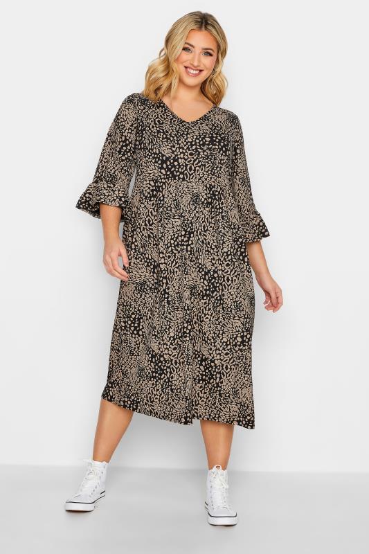 Plus Size  YOURS Curve Beige Brown Animal Print Smock Dress