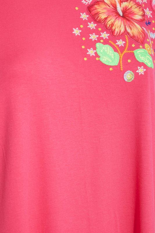 Curve Pink Floral Shoulder Detail T-Shirt 5