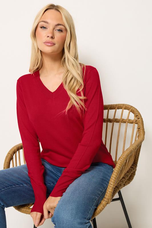  M&Co Red Long Sleeve V-Neck Jumper
