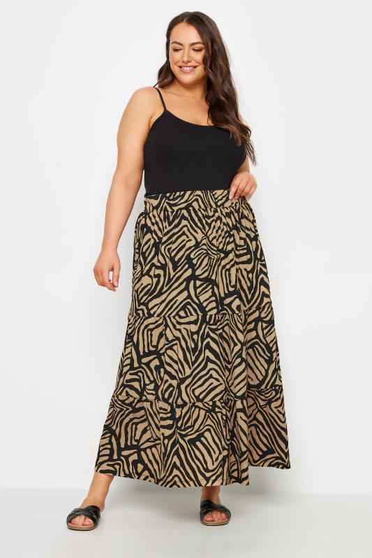 YOURS Plus Size Beige Brown Abstract Print Maxi Skirt | Yours Clothing 2