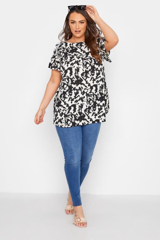Curve Black & White Abstract Print Frill Shoulder Blouse 2