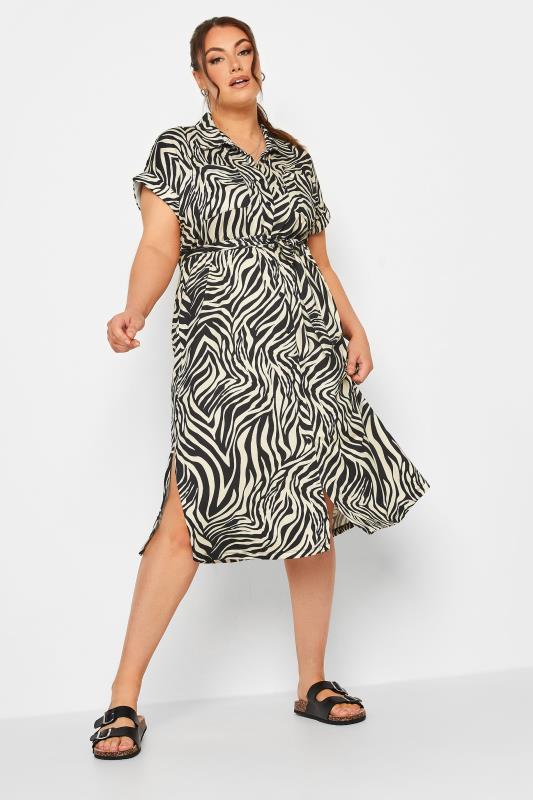 YOURS Curve Black & White Zebra Print Spilt Hem Midaxi Shirt Dress | Yours Clothing  1
