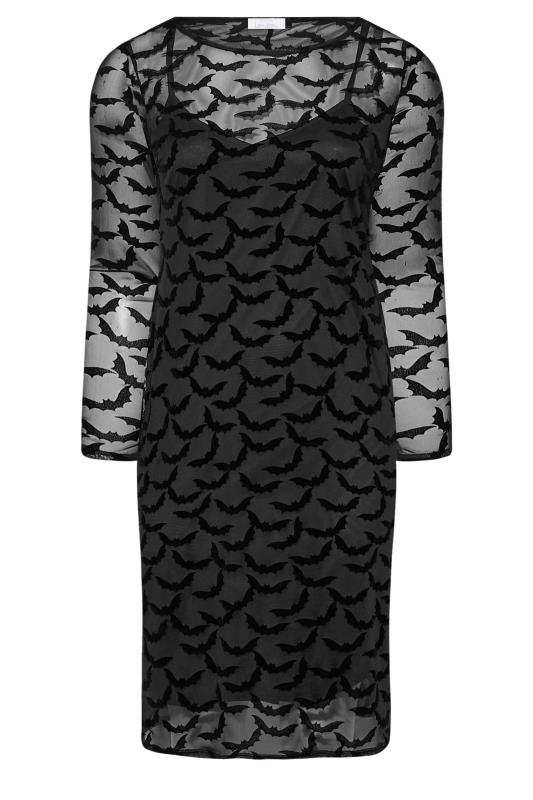 YOURS LONDON Plus Size Black Flocked Halloween Bat Mesh Dress | Yours Clothing 7