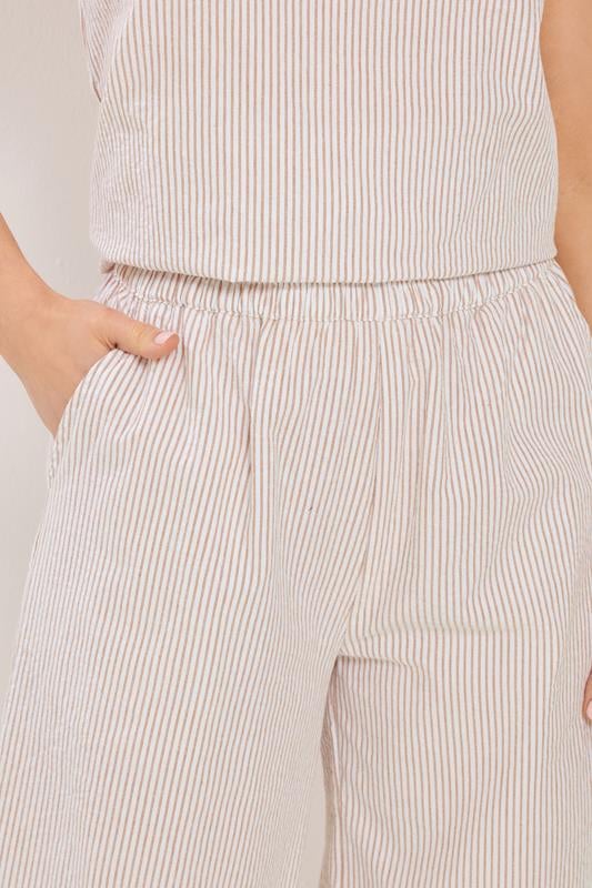 LTS Tall Women's Camel Brown Stripe Cotton Wide Leg Trousers | Long Tall Sally 5