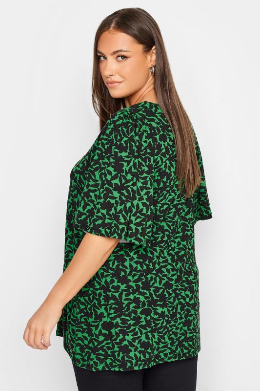 YOURS Plus Size Green Floral Print V-Neck T-Shirt | Yours Clothing 3