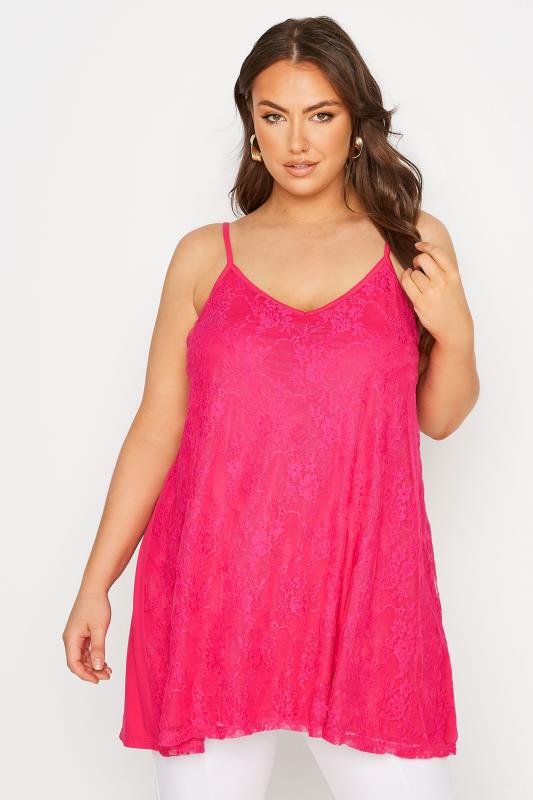 LIMITED COLLECTION Curve Pink Lace Cami Top_A.jpg