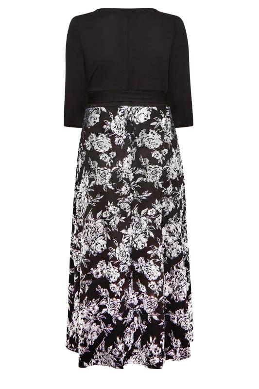 YOURS LUXURY Plus Size Black & Silver Foil Floral Print Wrap Dress | Yours Clothing 8