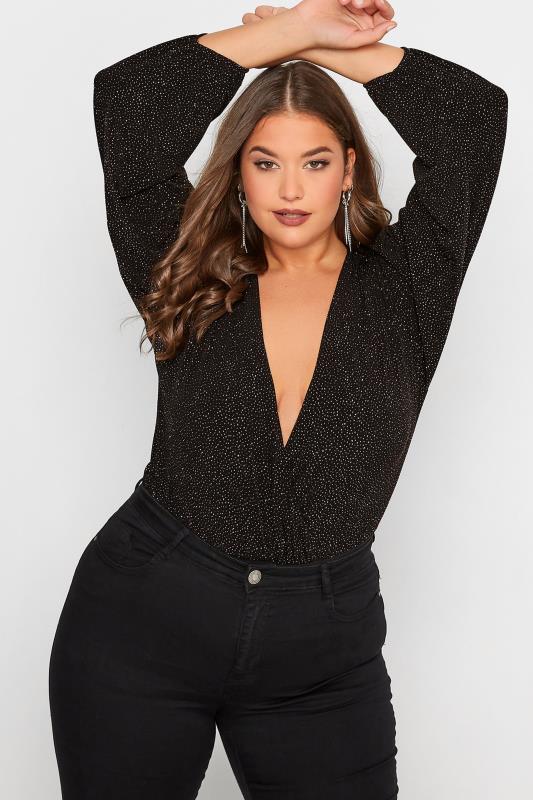 YOURS LONDON Plus Size Black & Pink Glitter Party Bodysuit | Yours Clothing 4