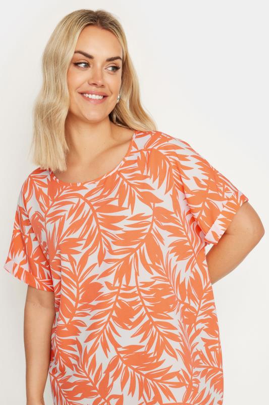 YOURS Plus Size Orange Tropical Print Boxy T-Shirt | Yours Clothing 4