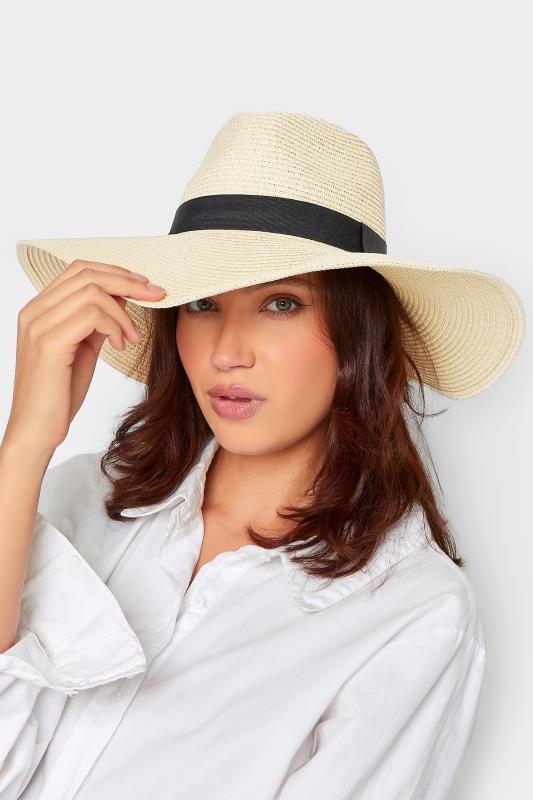 Plus Size  Yours Cream Wide Brim Straw Fedora Hat