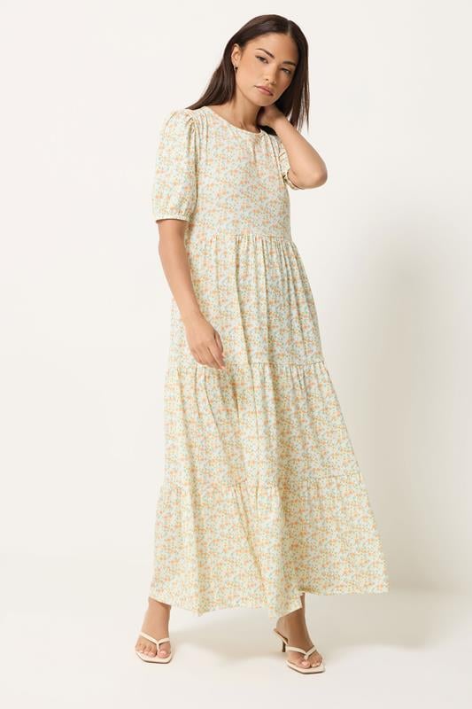  PixieGirl Petite Orange Ditsy Floral Tiered Maxi Dress