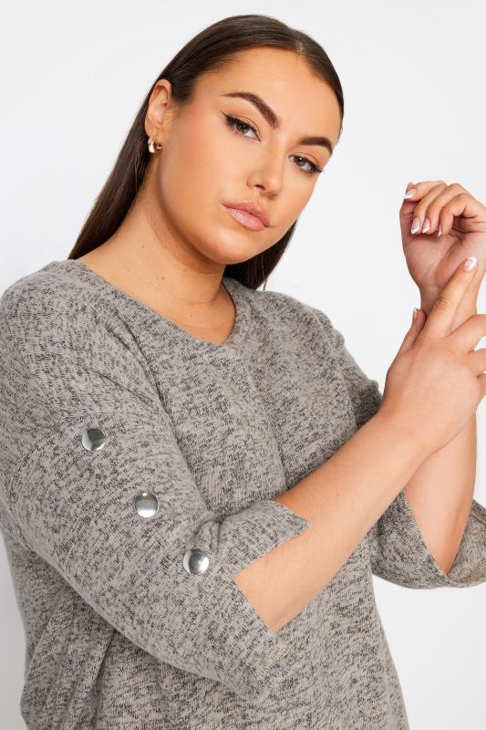 YOURS Plus Size Grey Button Sleeve Jumper | Yours Clothing 4