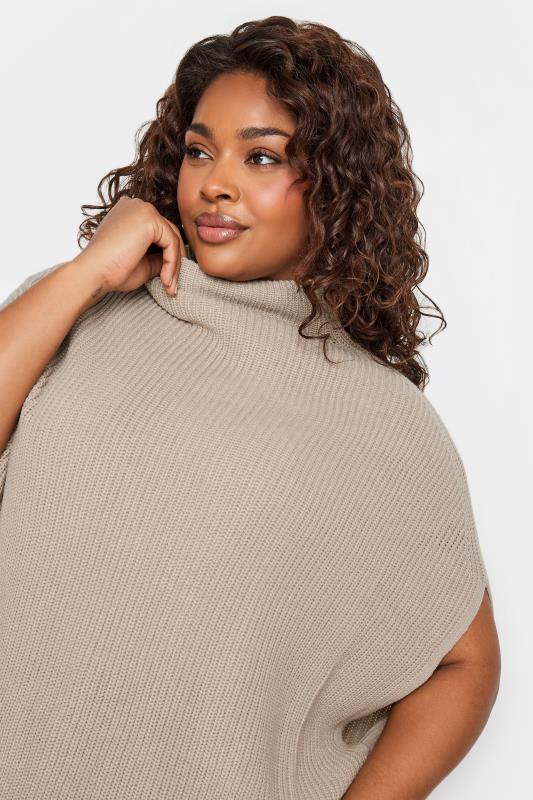 YOURS Plus Size Stone Brown High Neck Knitted Vest Top | Yours Clothing 5
