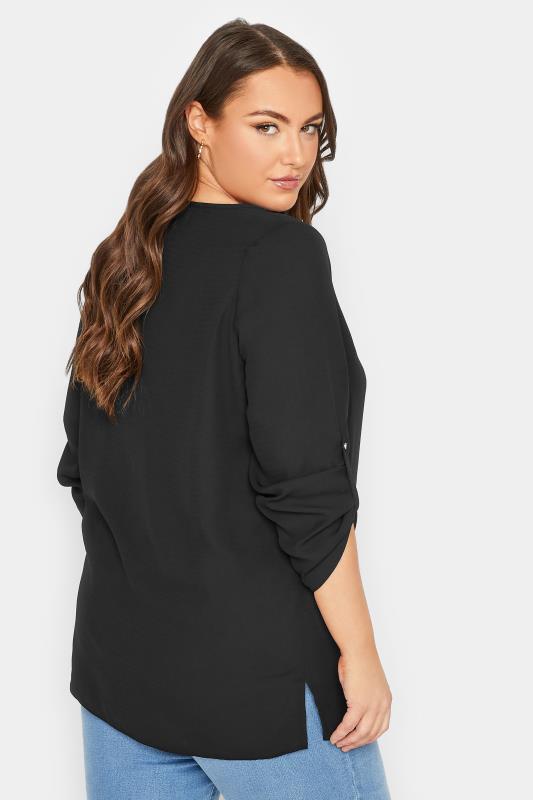 YOURS Plus Size Black Tab Sleeve Blouse | Yours Clothing 3