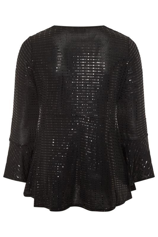 YOURS LONDON Black Sequin Flared Sleeve Top | Yours Clothing