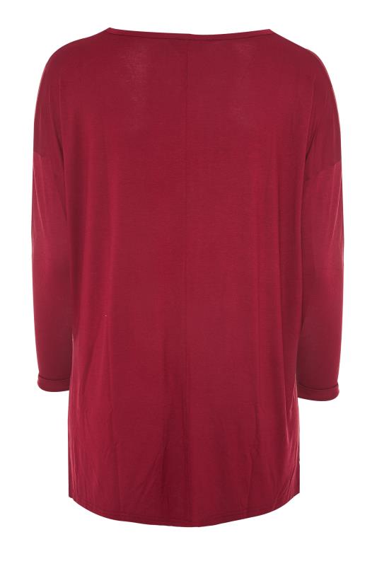 Curve Wine Red Long Sleeve Oversized T-Shirt 7