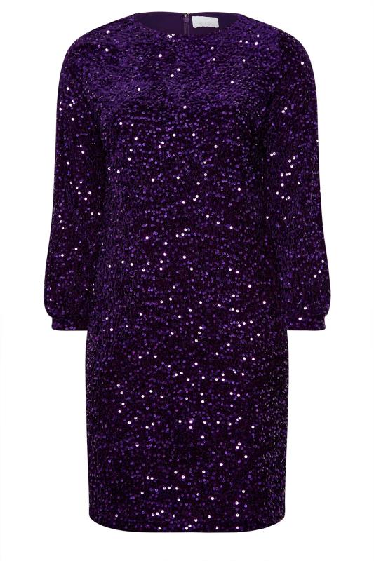 YOURS LONDON Plus Size Purple Long Sleeve Sequin Shift Dress | Yours Clothing 5