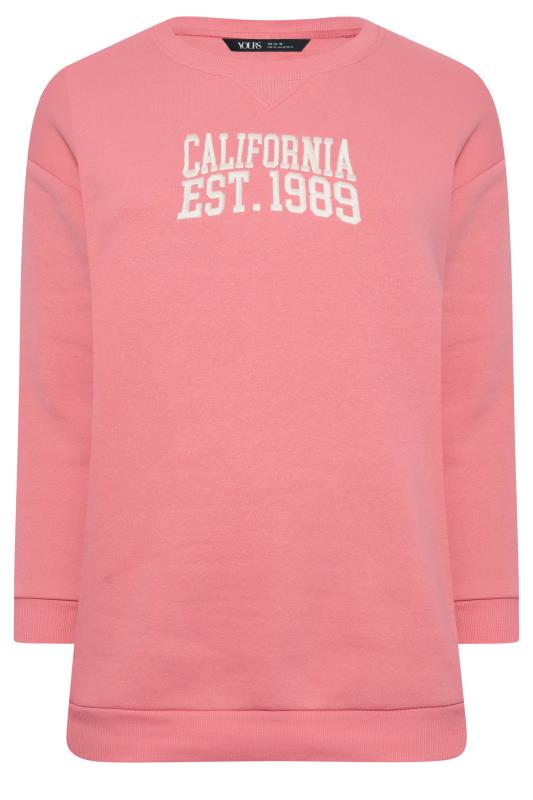 YOURS Plus Size Pink 'California' Embroidered Slogan Sweatshirt | Yours Clothing 5