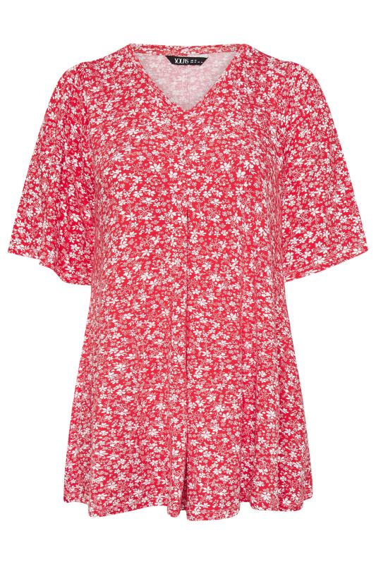 YOURS Plus Size Red Ditsy Floral Print Swing Top | Yours Clothing 5