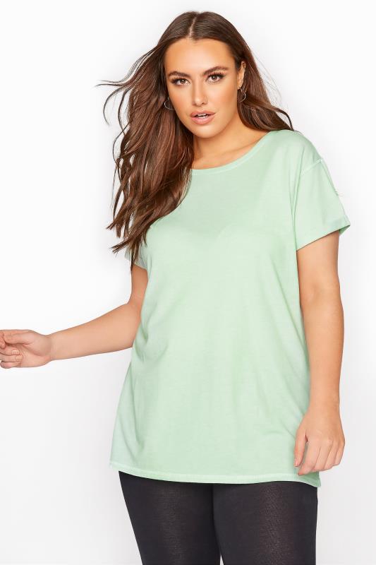 Sage Topstitch Short Sleeve T-Shirt | Yours Clothing 1
