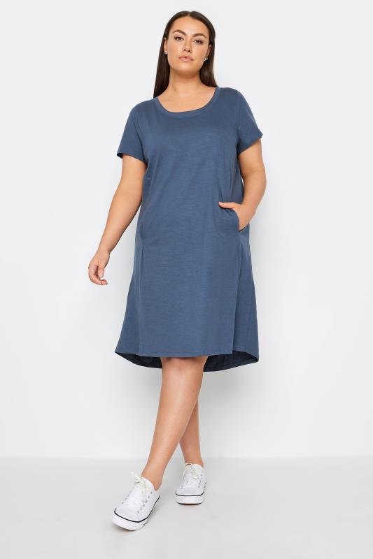 Plus Size  Evans Blue Pocket Detail T-Shirt Dress