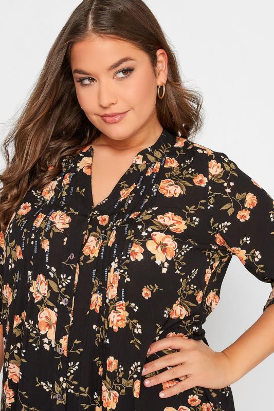 Plus Size Black Floral Print Sequin Embellished Pintuck Shirt | Yours Clothing 4