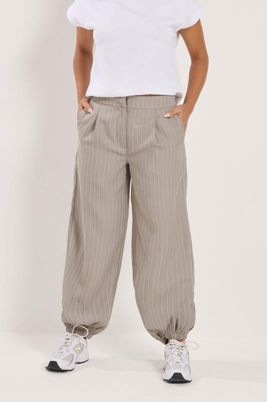PixieGirl Petite Women's Grey Pinstripe Balloon Trousers | PixieGirl 1