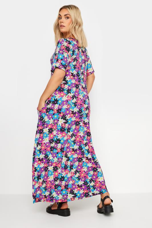 YOURS Plus Size Black & Pink Floral Print Maxi Dress | Yours Clothing 3