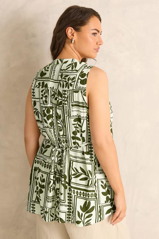 EVANS Plus Size Green Leaf Pintuck Sleeveless Shirt | Evans 4