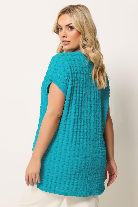 YOURS Plus Size Teal Blue Bubble Textured T-Shirt | Yours Clothing 2