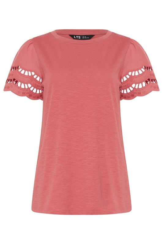 LTS Tall Women's Coral Pink Embroidered Cotton T-Shirt | Long Tall Sally 6