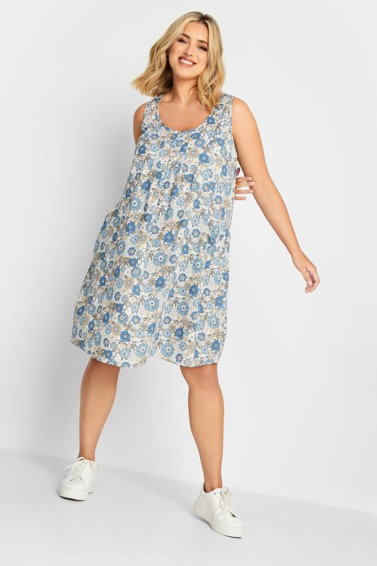 YOURS Plus Size Blue Floral Print Pocket Dress | Yours Clothing