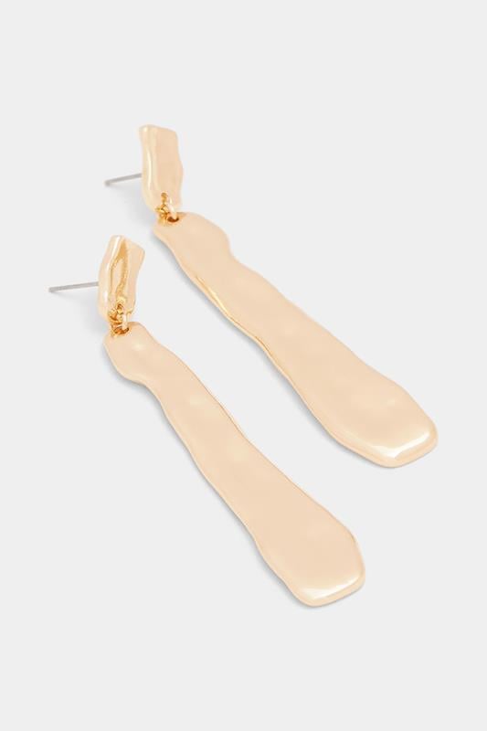 Gold Tone Long Molten Drop Earrings | Yours Clothing 4