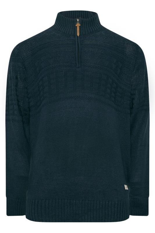 D555 Big & Tall Navy Quarter Zip Knit Jumper | BadRhino 3