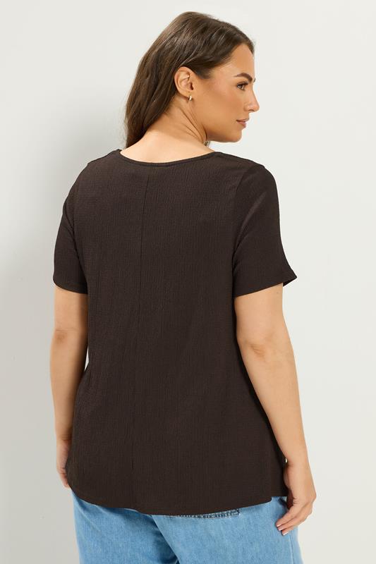 YOURS Plus Size Brown Crinkle T-Shirt | Yours Clothing 2