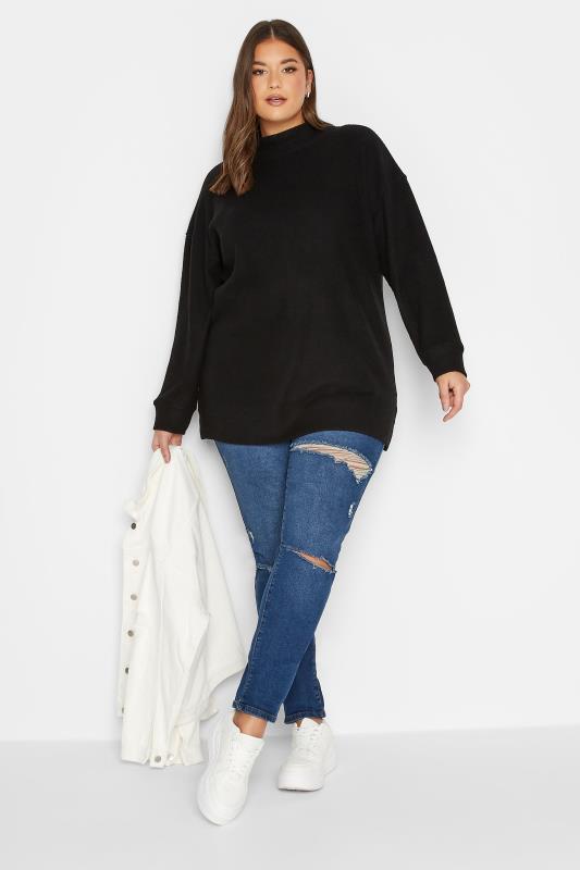 YOURS Plus Size Black Soft Touch Ribbed Jumper | Yours Clothing 2