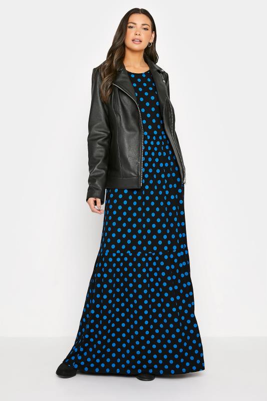 Tall Black & Blue Polka Dot Smock Midaxi Dress 2