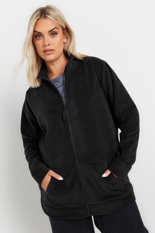 YOURS Plus Size Black Zip Fleece Jacket Yours Clothing