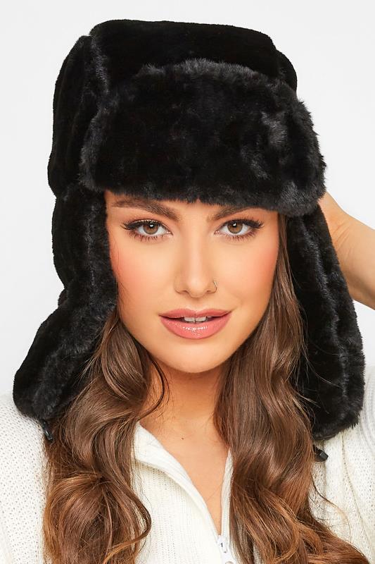 Black Faux Fur Trapper Hat | Yours Clothing 1